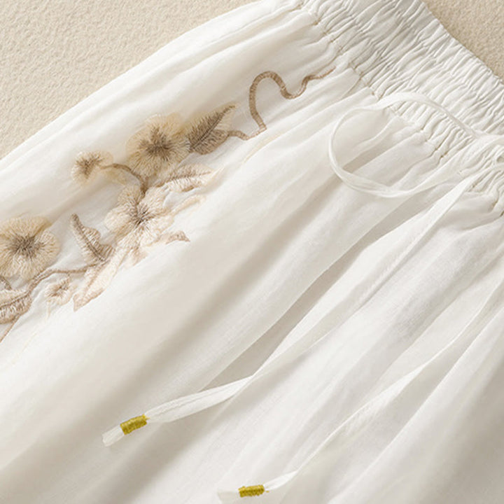 Pantalon large en coton avec cordon de serrage et broderie Buddha Stones pour femme, avec poches