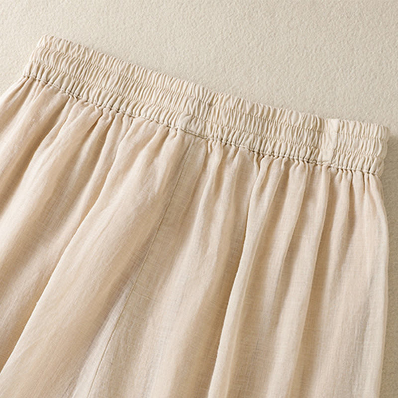 Pantalon large en coton avec cordon de serrage et broderie Buddha Stones pour femme, avec poches