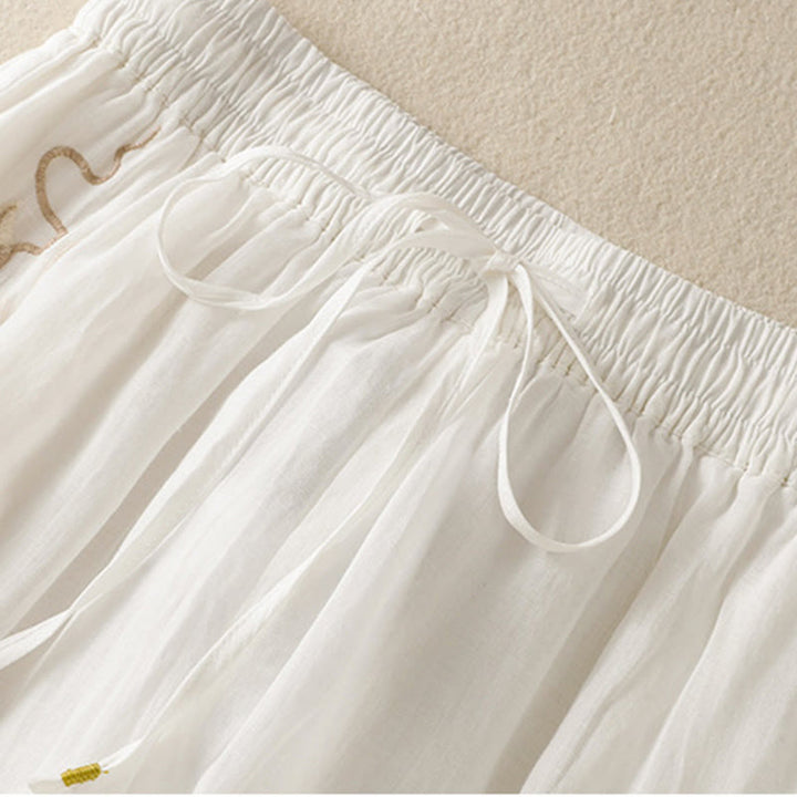 Pantalon large en coton avec cordon de serrage et broderie Buddha Stones pour femme, avec poches