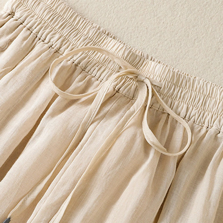 Pantalon large en coton avec cordon de serrage et broderie Buddha Stones pour femme, avec poches - image 10