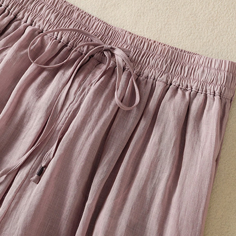 Pantalon large en coton avec cordon de serrage et broderie Buddha Stones pour femme, avec poches - image 34