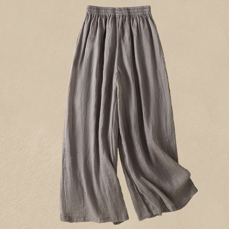 Pantalon large en coton avec cordon de serrage et broderie Buddha Stones pour femme, avec poches