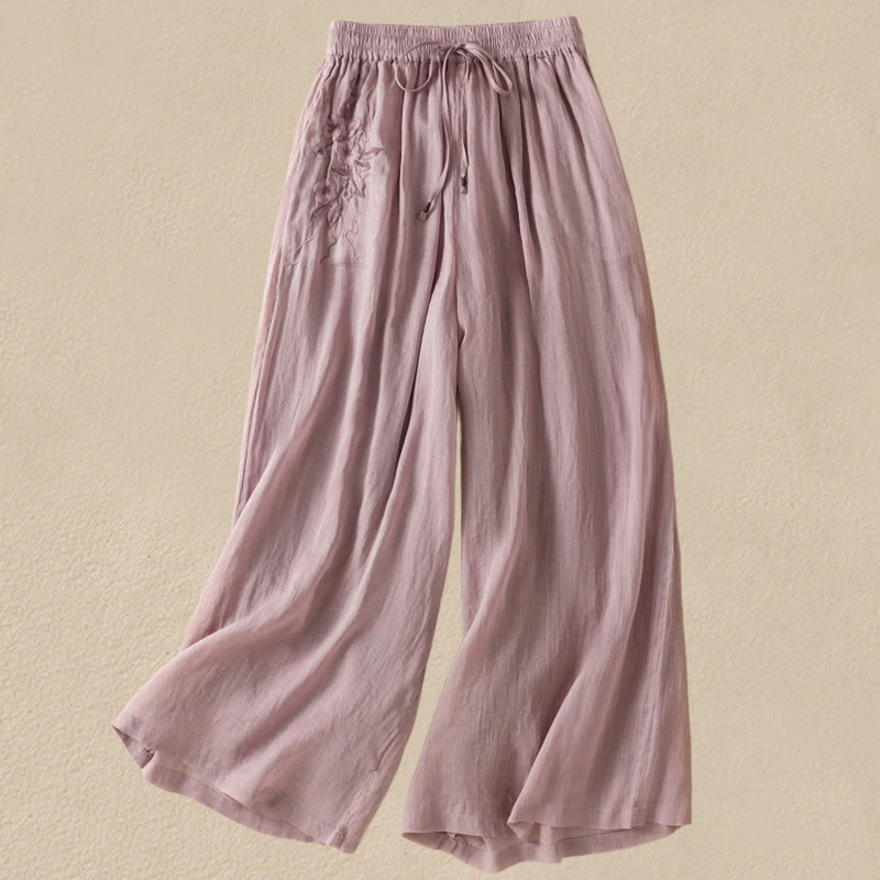 Pantalon large en coton avec cordon de serrage et broderie Buddha Stones pour femme, avec poches - RosyBrown - US8-10，UK/AU12-14，EU40-42 (2XL) - image 32