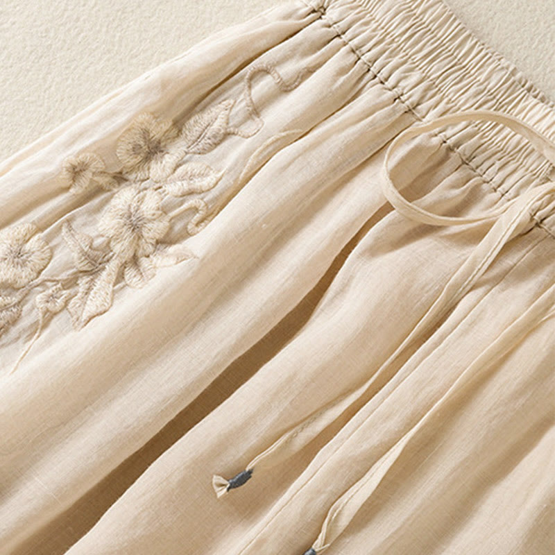 Pantalon large en coton avec cordon de serrage et broderie Buddha Stones pour femme, avec poches - image 12