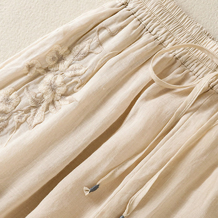 Pantalon large en coton avec cordon de serrage et broderie Buddha Stones pour femme, avec poches - image 12