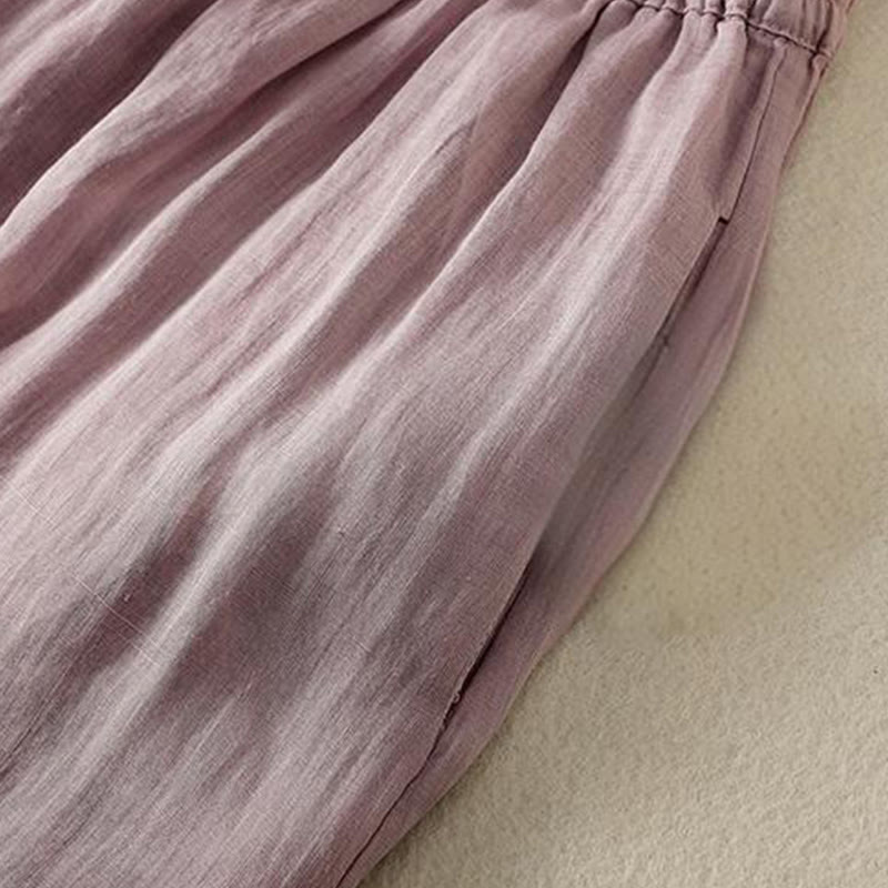 Pantalon large en coton avec cordon de serrage et broderie Buddha Stones pour femme, avec poches - image 39