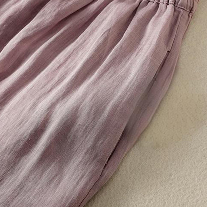 Pantalon large en coton avec cordon de serrage et broderie Buddha Stones pour femme, avec poches - image 39