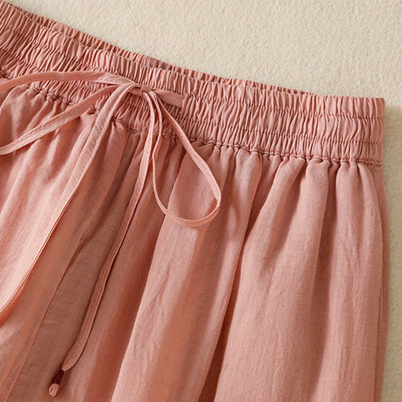 Pantalon large en coton avec cordon de serrage et broderie Buddha Stones pour femme, avec poches - image 20