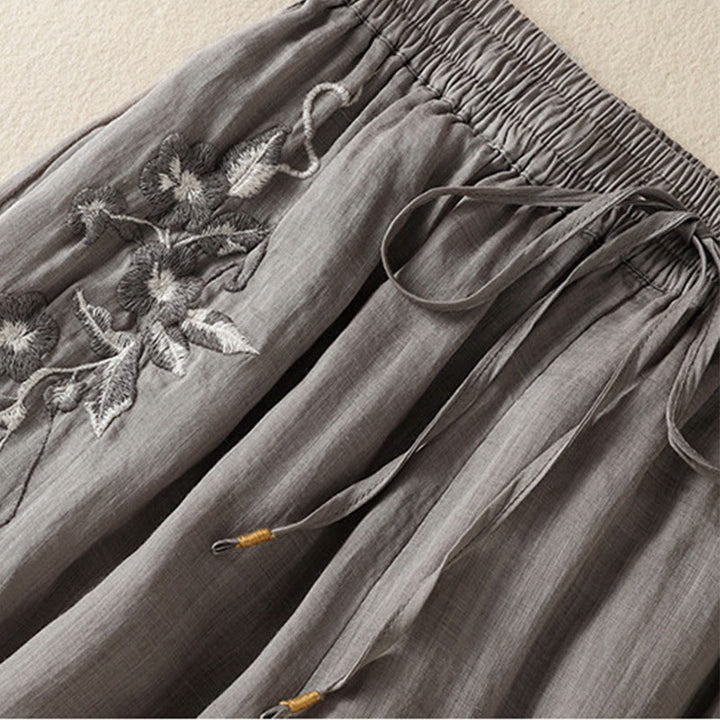 Pantalon large en coton avec cordon de serrage et broderie Buddha Stones pour femme, avec poches