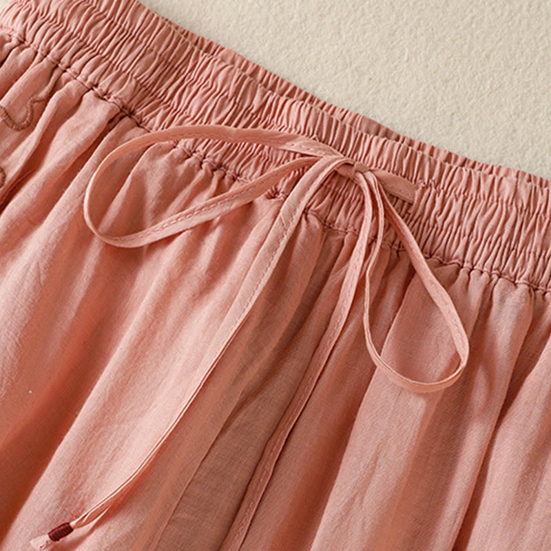 Pantalon large en coton avec cordon de serrage et broderie Buddha Stones pour femme, avec poches - image 21