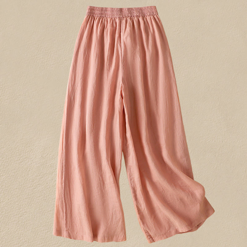Pantalon large en coton avec cordon de serrage et broderie Buddha Stones pour femme, avec poches