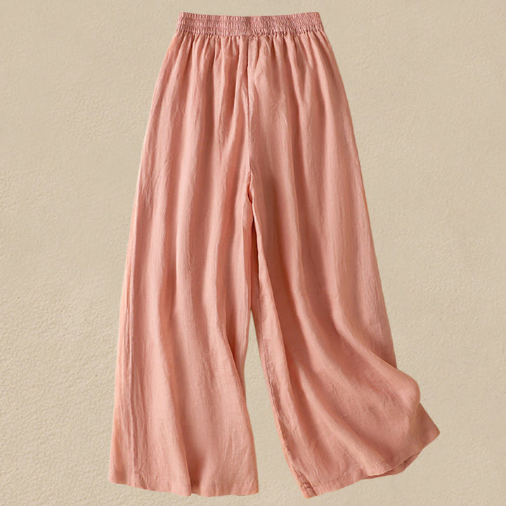 Pantalon large en coton avec cordon de serrage et broderie Buddha Stones pour femme, avec poches