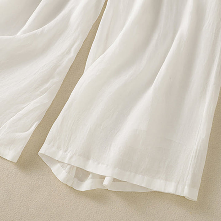 Pantalon large en coton avec cordon de serrage et broderie Buddha Stones pour femme, avec poches - image 31
