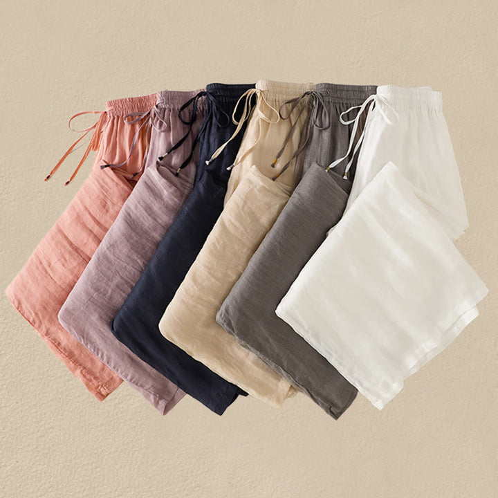 Pantalon large en coton avec cordon de serrage et broderie Buddha Stones pour femme, avec poches