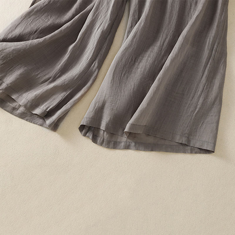 Pantalon large en coton avec cordon de serrage et broderie Buddha Stones pour femme, avec poches
