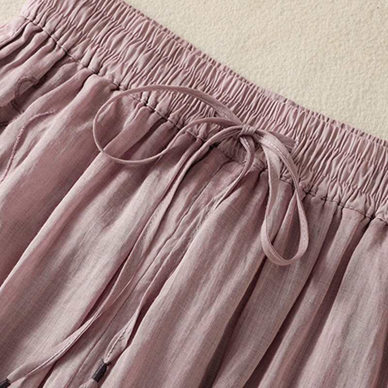 Pantalon large en coton avec cordon de serrage et broderie Buddha Stones pour femme, avec poches - image 35