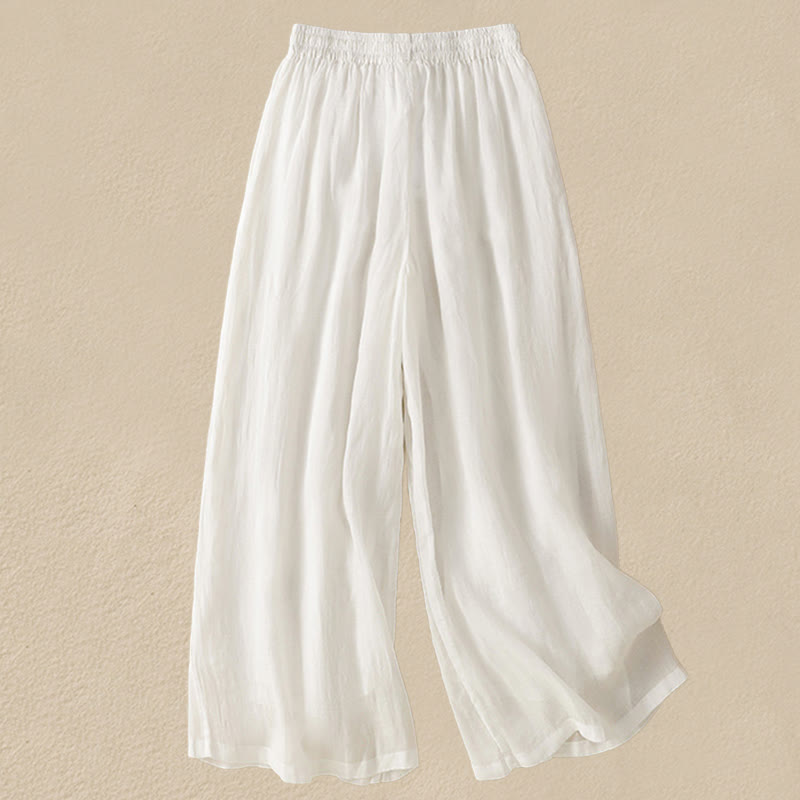 Pantalon large en coton avec cordon de serrage et broderie Buddha Stones pour femme, avec poches