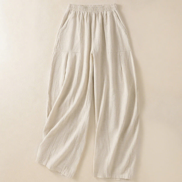 Pantalon sarouel taille haute en coton et lin pour femme, uni et simple, avec poches, motif Buddha Stones