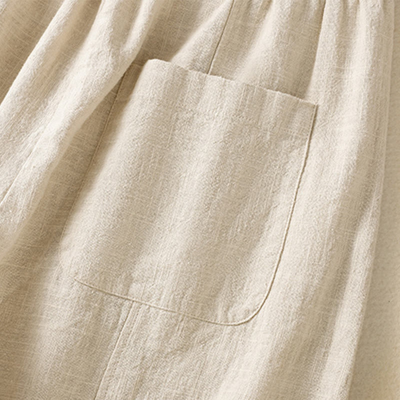 Pantalon sarouel taille haute en coton et lin pour femme, uni et simple, avec poches, motif Buddha Stones