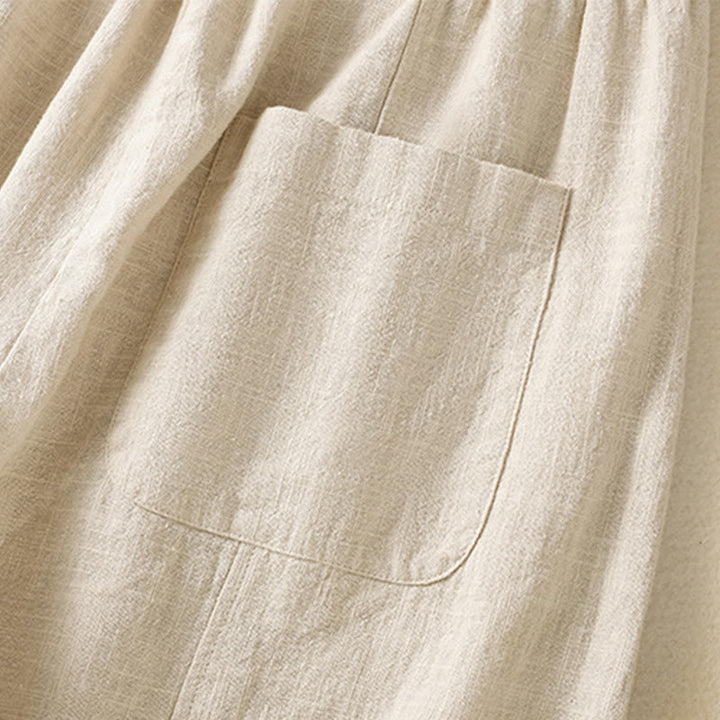Pantalon sarouel taille haute en coton et lin pour femme, uni et simple, avec poches, motif Buddha Stones