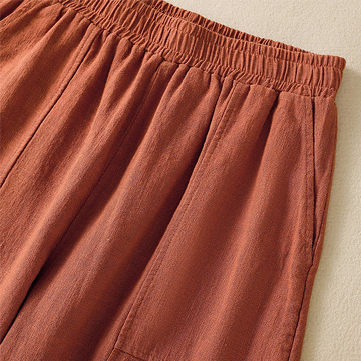 Pantalon sarouel taille haute en coton et lin pour femme, uni et simple, avec poches, motif Buddha Stones