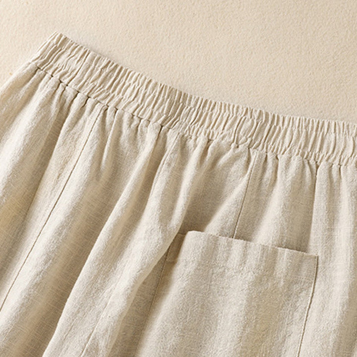 Pantalon sarouel taille haute en coton et lin pour femme, uni et simple, avec poches, motif Buddha Stones