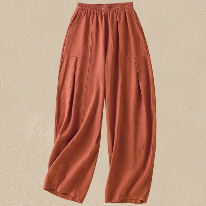 Pantalon sarouel taille haute en coton et lin pour femme, uni et simple, avec poches, motif Buddha Stones