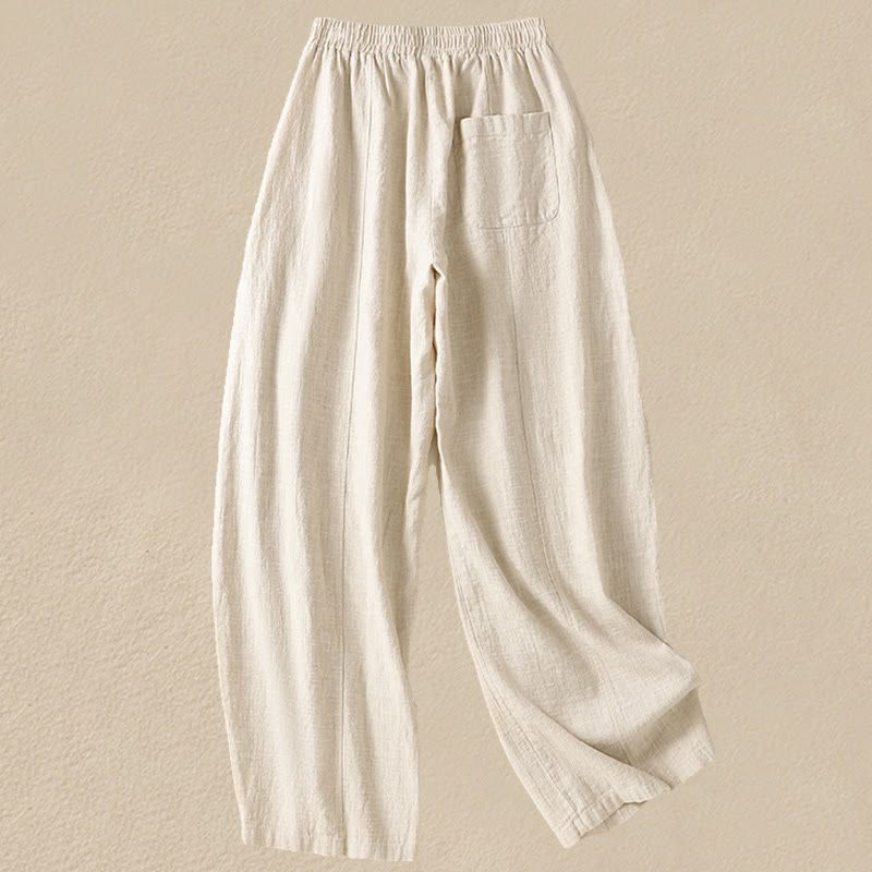 Pantalon sarouel taille haute en coton et lin pour femme, uni et simple, avec poches, motif Buddha Stones - image 1