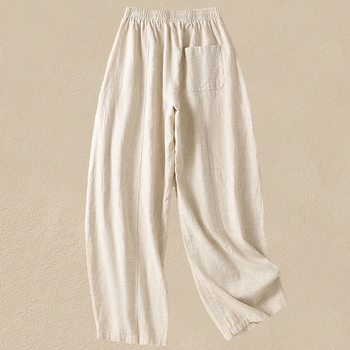 Pantalon sarouel taille haute en coton et lin pour femme, uni et simple, avec poches, motif Buddha Stones - image 1