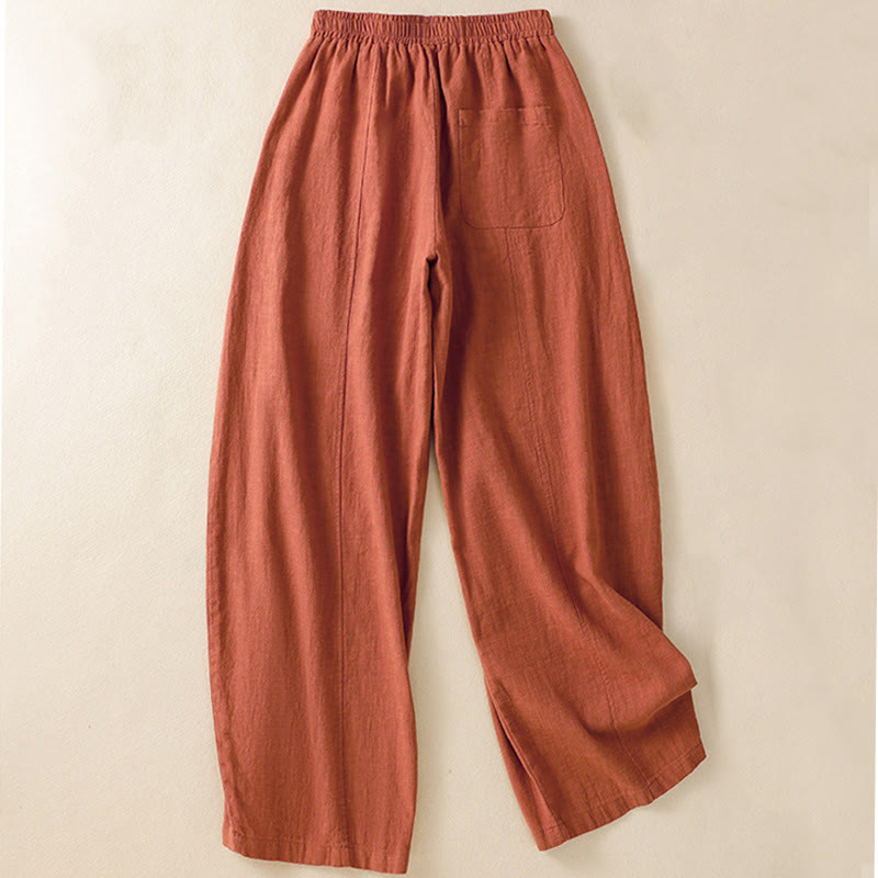 Pantalon sarouel taille haute en coton et lin pour femme, uni et simple, avec poches, motif Buddha Stones