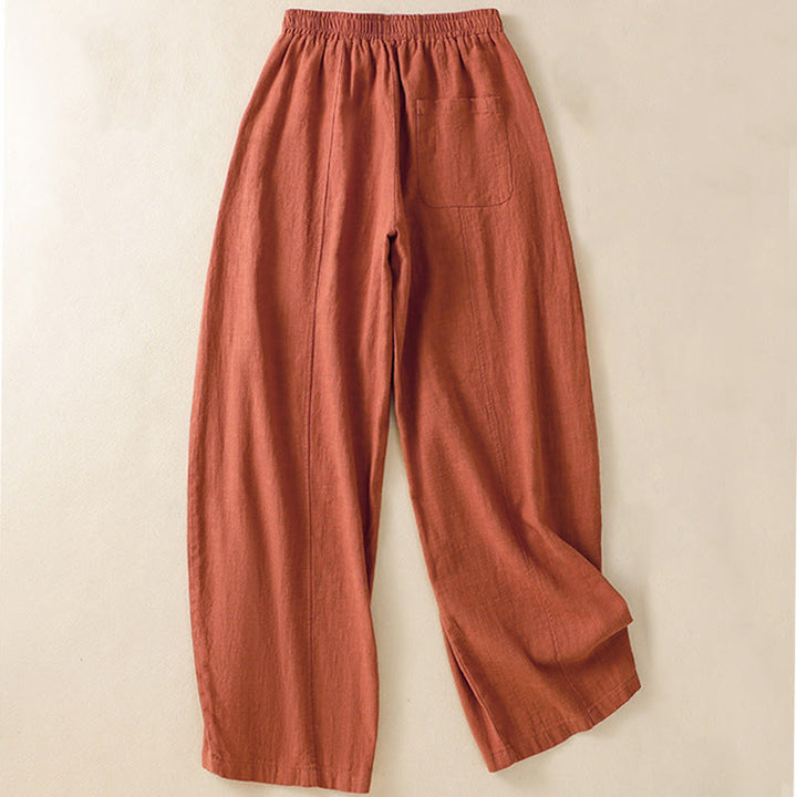 Pantalon sarouel taille haute en coton et lin pour femme, uni et simple, avec poches, motif Buddha Stones