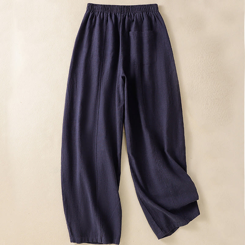 Pantalon sarouel taille haute en coton et lin pour femme, uni et simple, avec poches, motif Buddha Stones