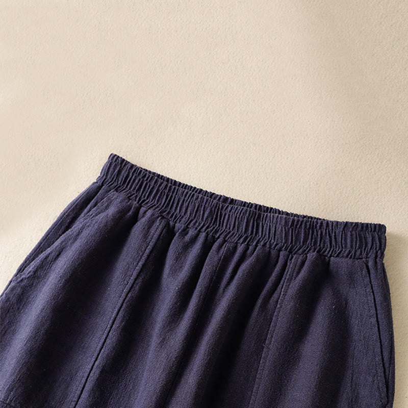 Pantalon sarouel taille haute en coton et lin pour femme, uni et simple, avec poches, motif Buddha Stones