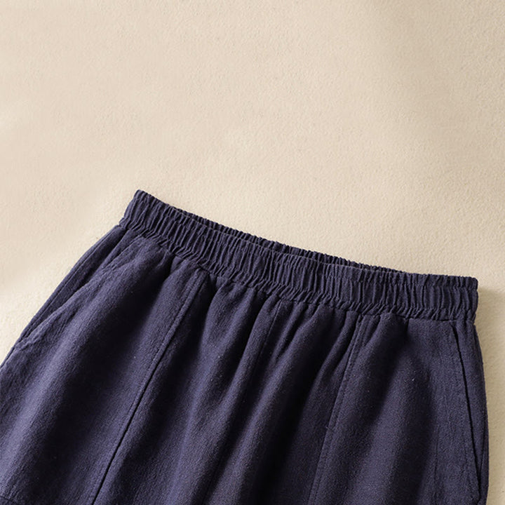 Pantalon sarouel taille haute en coton et lin pour femme, uni et simple, avec poches, motif Buddha Stones