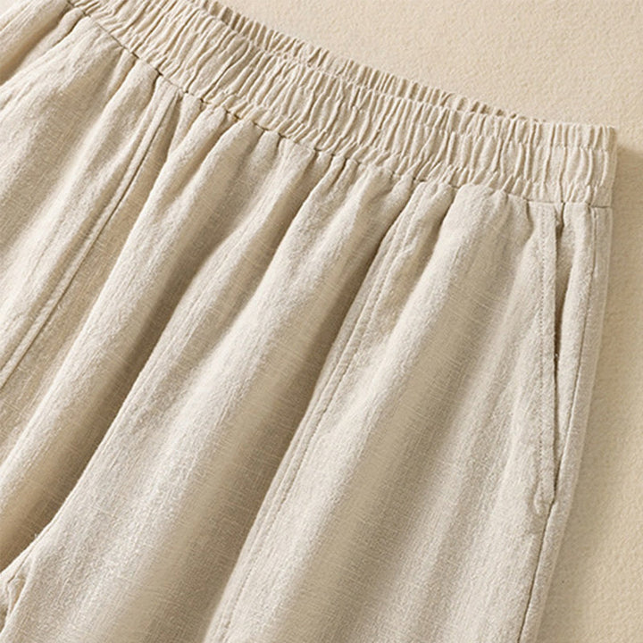 Pantalon sarouel taille haute en coton et lin pour femme, uni et simple, avec poches, motif Buddha Stones - image 3