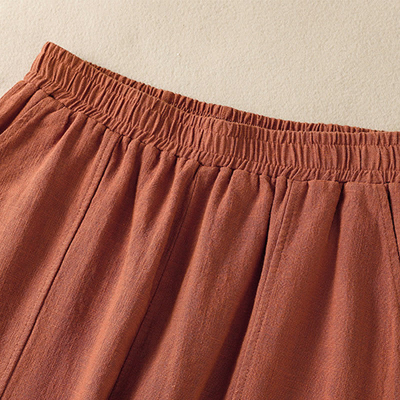 Pantalon sarouel taille haute en coton et lin pour femme, uni et simple, avec poches, motif Buddha Stones