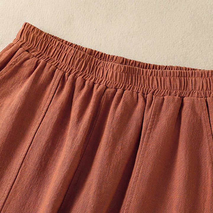 Pantalon sarouel taille haute en coton et lin pour femme, uni et simple, avec poches, motif Buddha Stones