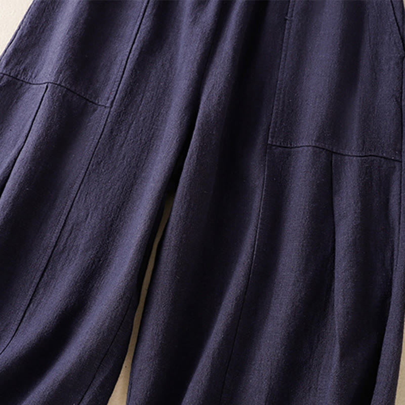 Pantalon sarouel taille haute en coton et lin pour femme, uni et simple, avec poches, motif Buddha Stones