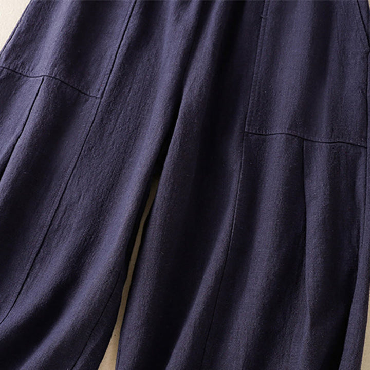 Pantalon sarouel taille haute en coton et lin pour femme, uni et simple, avec poches, motif Buddha Stones