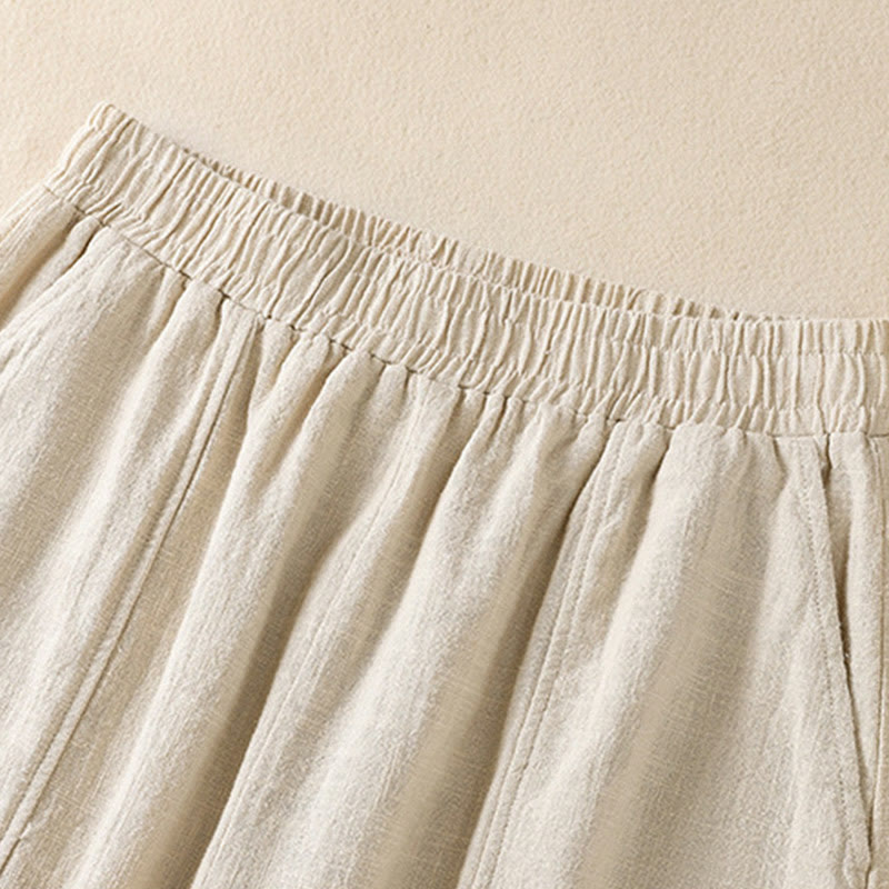 Pantalon sarouel taille haute en coton et lin pour femme, uni et simple, avec poches, motif Buddha Stones