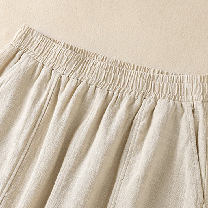 Pantalon sarouel taille haute en coton et lin pour femme, uni et simple, avec poches, motif Buddha Stones - image 2