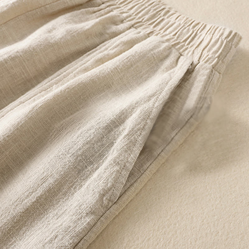 Pantalon sarouel taille haute en coton et lin pour femme, uni et simple, avec poches, motif Buddha Stones - image 5