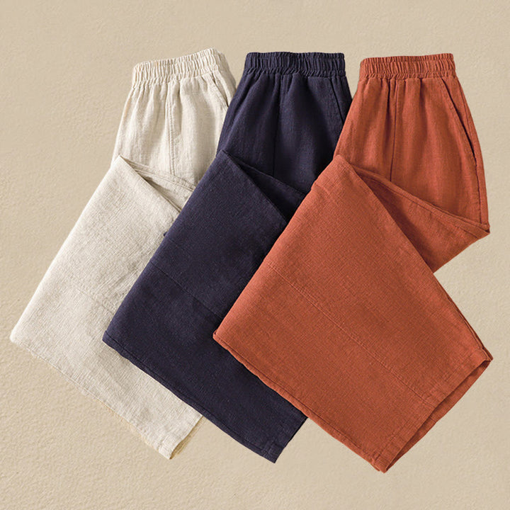 Pantalon sarouel taille haute en coton et lin pour femme, uni et simple, avec poches, motif Buddha Stones