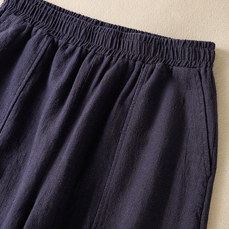 Pantalon sarouel taille haute en coton et lin pour femme, uni et simple, avec poches, motif Buddha Stones