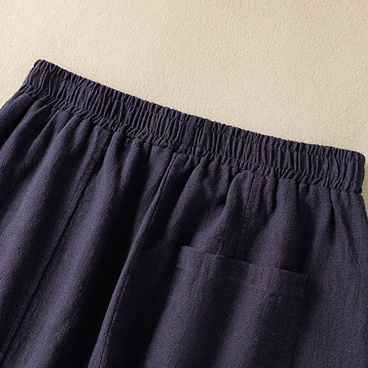 Pantalon sarouel taille haute en coton et lin pour femme, uni et simple, avec poches, motif Buddha Stones