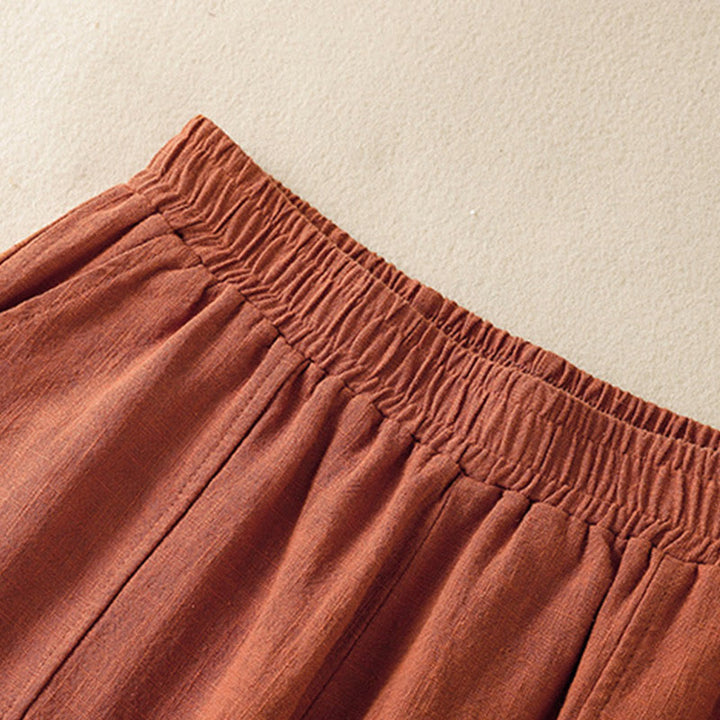 Pantalon sarouel taille haute en coton et lin pour femme, uni et simple, avec poches, motif Buddha Stones