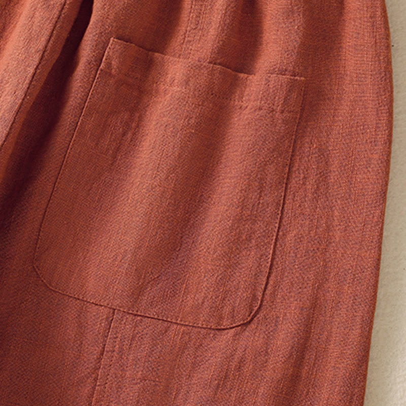 Pantalon sarouel taille haute en coton et lin pour femme, uni et simple, avec poches, motif Buddha Stones - image 16