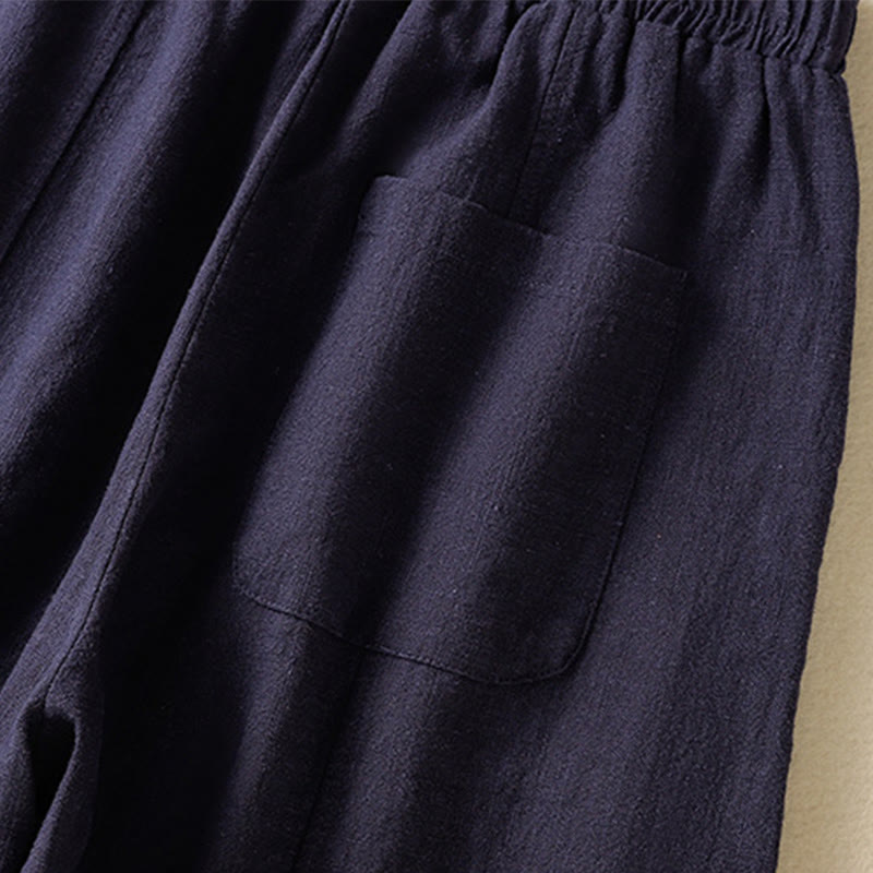 Pantalon sarouel taille haute en coton et lin pour femme, uni et simple, avec poches, motif Buddha Stones