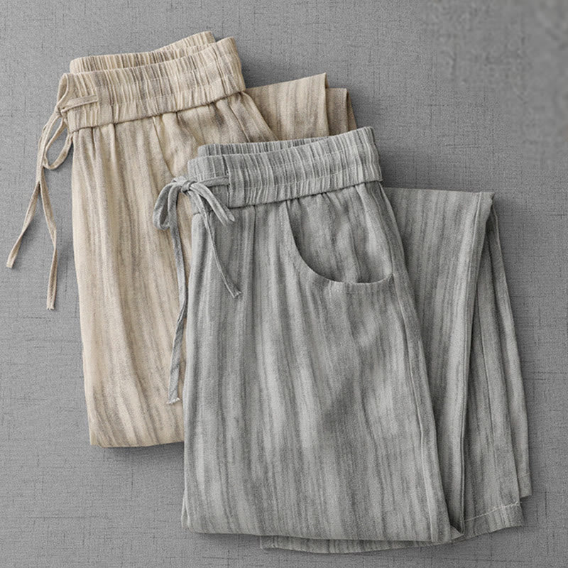 Pantalon large décontracté en coton avec cordon de serrage et poches pour femme, motif rayures et tie-dye Buddha Stones