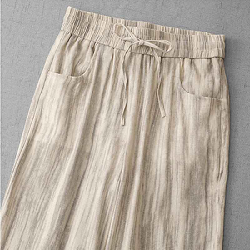 Pantalon large décontracté en coton avec cordon de serrage et poches pour femme, motif rayures et tie-dye Buddha Stones